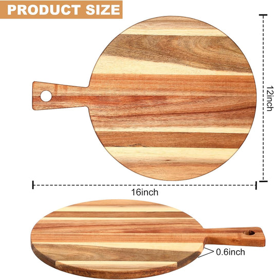 3 Pcs Acacia Wood Cutting Board with Handle Wooden Chopping Charcuterie Board Assorted Size Butcher Block Serving Tray for Cheese Pizza, 16 x 12 In, 17 x 7 In, 16 x 4.7 in