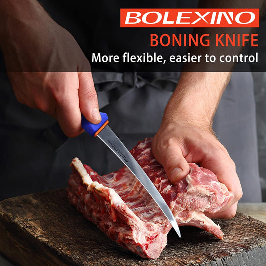 6 Inch Boning Knife Flexible Curved Blade for Meat & Fish Deboning | Non-slip grip for secure hold,Flexible curved blade for boning,High-carbon steel stays sharp,Great for meat & fish filleting.