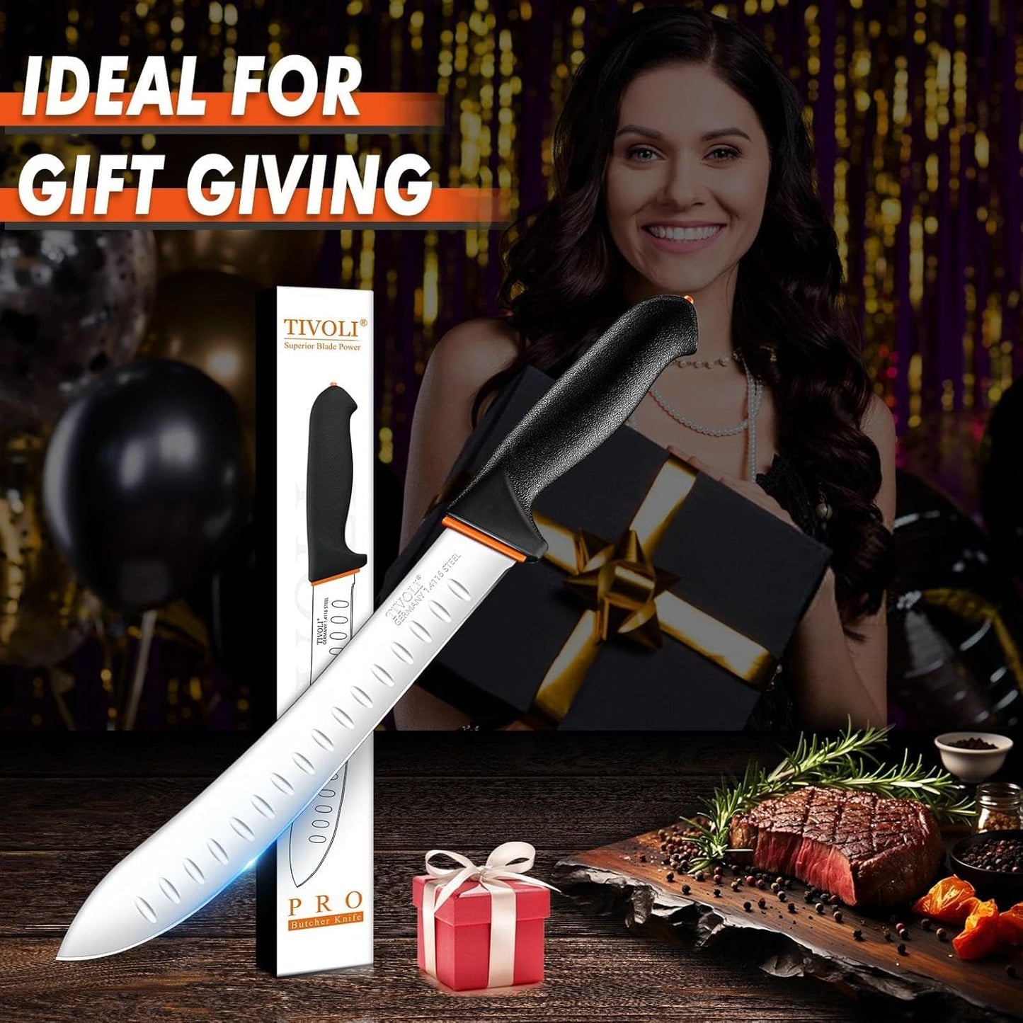 6 Inch Curved Boning Knife - Butcher Knife with Non-Slip Softgrip | High Carbon Stainless Steel, Ergonomic Non-slip Rubber Handle, Gift Box, Anti-fouling, Easy to Clean