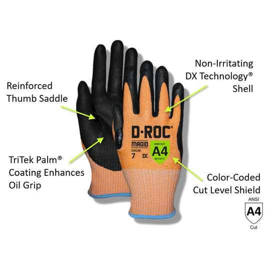 MAGID D-ROC ANSI A4 TriTek Coated Cut-Resistant Work Gloves, 1 Pairs, Size 7/Small (DXG48)