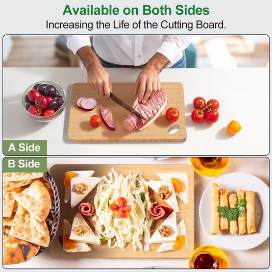 Bamboo Cutting Board for Kitchen, 15.3* 8.7'', Large Size, Natural | Wooden Chopping Board for Serving & Meat & Vegetable, Lightweight, Durable, Knife Friendly, Hang Hole for Easy Storage, Clean