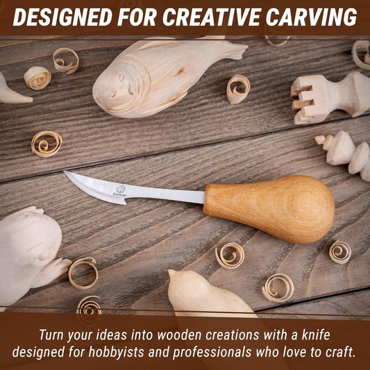 Wood Carving Knife C17P - Sloyd Chip Carving Knife Carbon Steel - Whittling Knives for Beginners and Professionals - Wood Whittling Tools Woodworking Palm Chisel