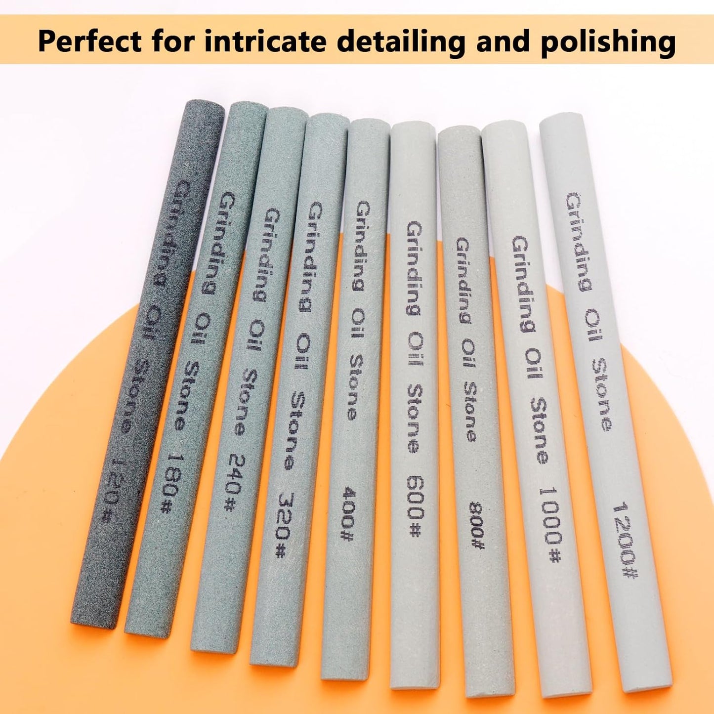 9pcs Round Green Carbon Sharpening Stone 120#-1200# Honing Sticks Set, Green Silicon Carbide Whetstone Kit for Moldel, Metal & Cutting Tools (Round 150mm*12mm)