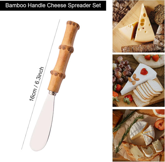 12 Pcs Cheese Spreader Knives, Stainless Steel Butter Spreader with Bamboo Handle, Kitchen Use Butter Knives Set, For Sandwich Cream Jam Bread Cake Condiment, 6.3 inch