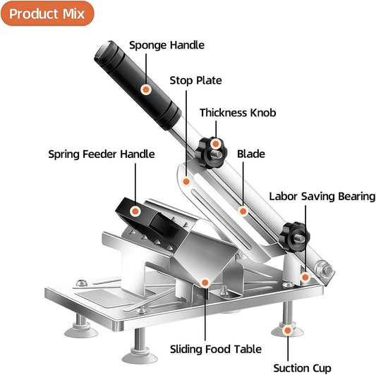 Stainless Steel Food Slicer,Upgraded Manual Frozen Meat Slicer Beef and Mutton Roll Meat Cleavers Machine for Home Cooking of Shabu Shabu,BBQ,Hot Pot