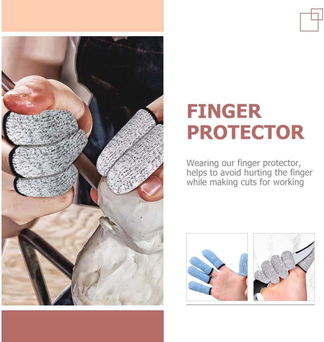 Cut Resistant Finger Sleeves Thumb Protectors High Wear-Resistant Finger Cots for Kitchen Work Sculpture and Knitting 3 Pairs (Gray, Blue, Black) for Industrial Safety