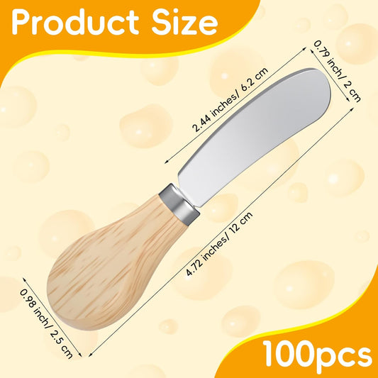 100 Pcs Cheese Butter Spreader Knife Stainless Steel Butter Knife with Wooden Handle for Jam, Sandwiches, Dips and Charcuterie Kitchen Gadgets Bulk