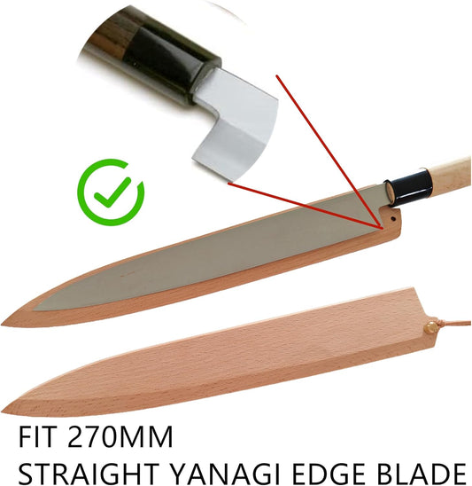 Japanese Yanagiba Knife Sheath, 10.5 Inch Beechwood Saya Blade Cover, 270mm Magnetic Protective Edge Guard with Copper Pins for Chef, Sushi, Kitchen Knives