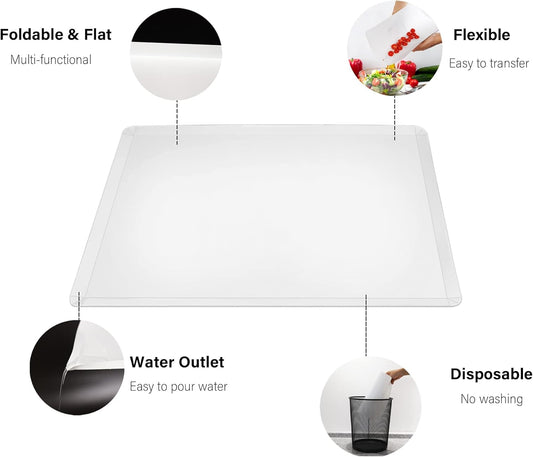 Disposable Cutting Boards 30 Count, Collapsible Cutting Board Sheet with Built-in Crease, Flexible Plastic Cutting Mat for Kitchen and Commercial Use, 17 x 12 In White
