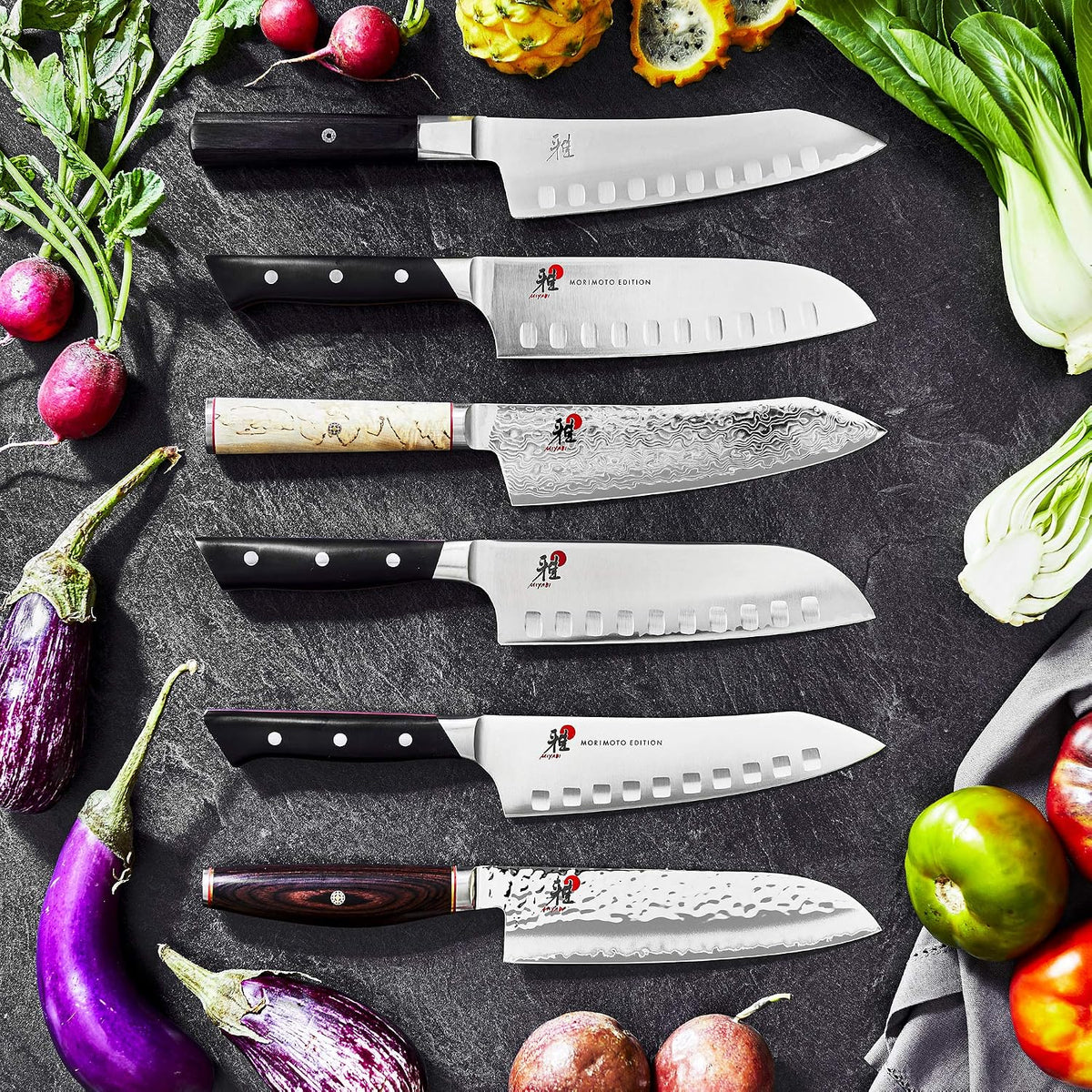Miyabi Birchwood SG2 Japanese Kiritsuke Knife, 9.5-inch, All Purpose Kitchen Knife, Karelian Birch Handle, 100-layer flower Damascus pattern, Handcrafted in Seki, Japan