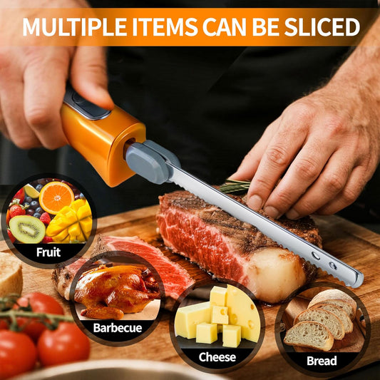 Electric Knife, Electric Carving Knife Set with Two Serrated Stainless Steel Blades, Carving Fork, with Non Slip Handle, Safety Lock and Storage Case for Meat, Bread Fish,Other and Foods.