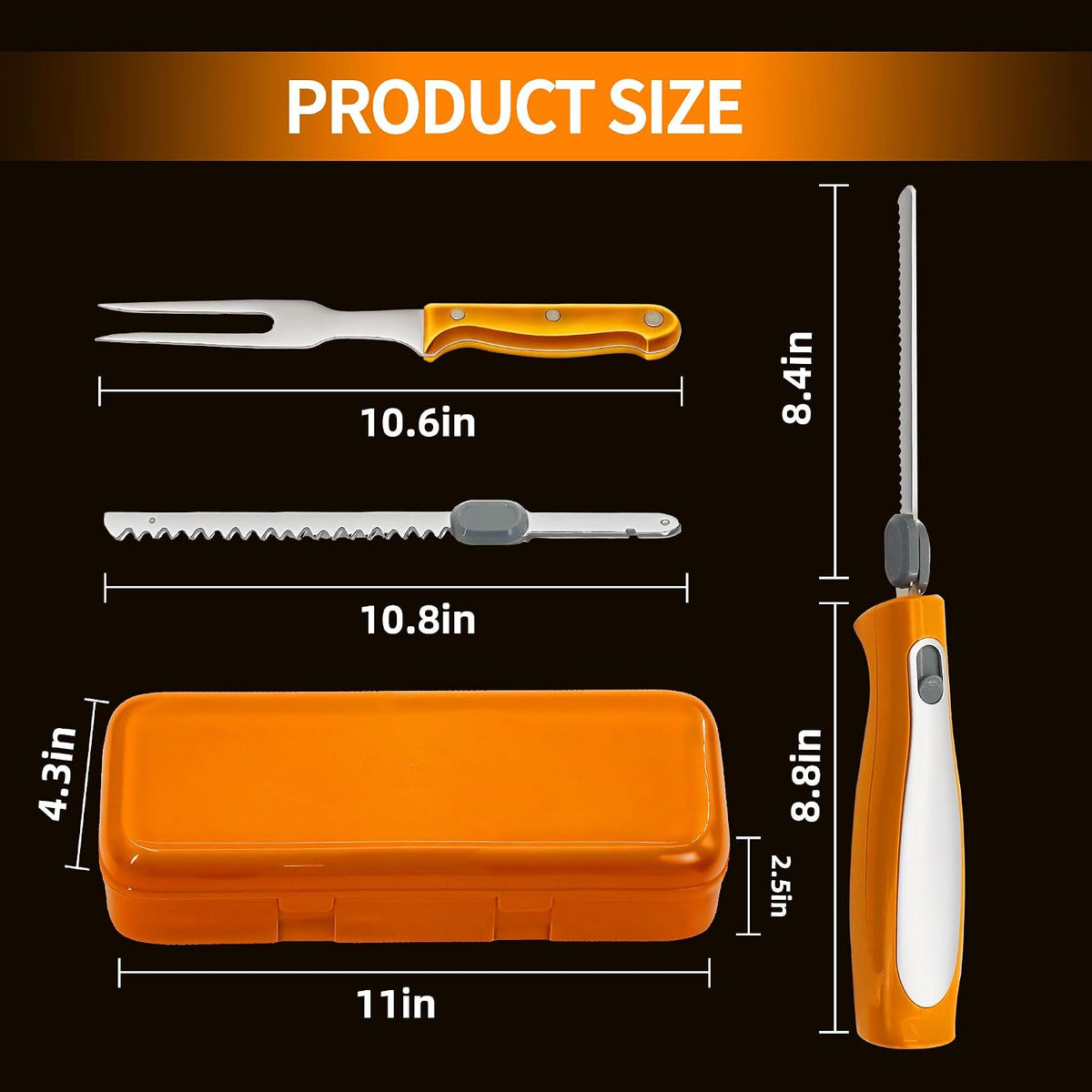 Electric Knife, Electric Carving Knife Set with Two Serrated Stainless Steel Blades, Carving Fork, with Non Slip Handle, Safety Lock and Storage Case for Meat, Bread Fish,Other and Foods.