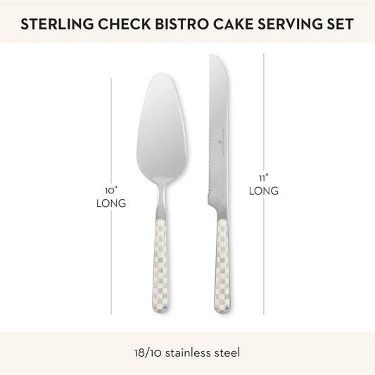 Bistro Cake Serving Set, Gray-and-White Sterling Check | Hand-applied design, made from 18/10 stainless-steel, includes server (10" L) and serrated knife (11" L), set of 2
