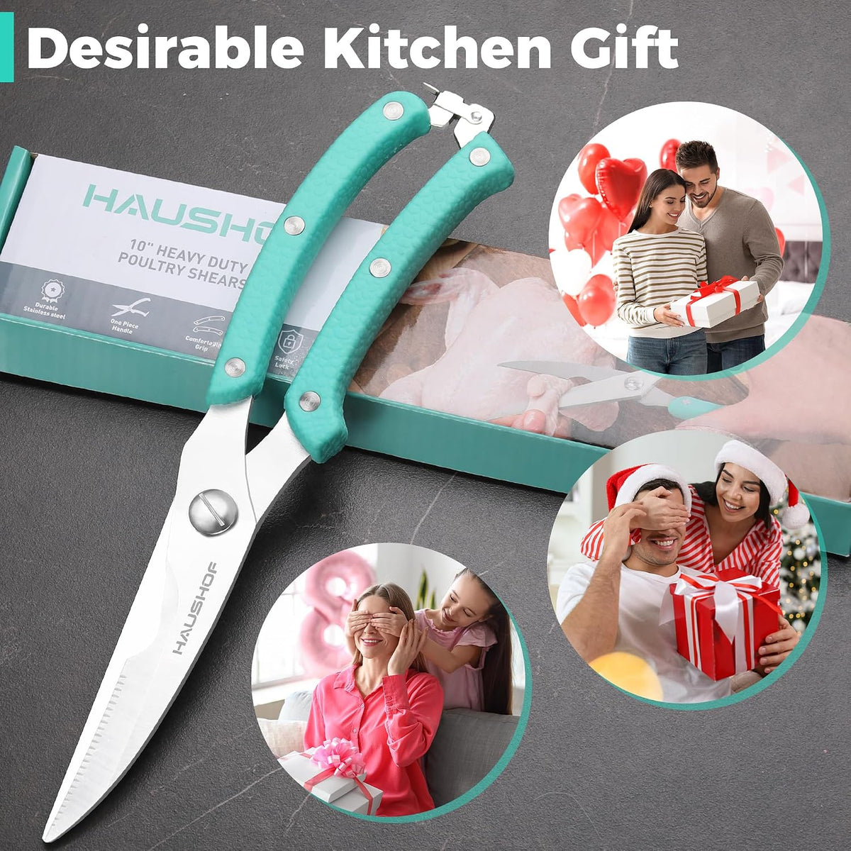 10" Poultry Shears, Stainless Steel Kitchen Scissors for Food