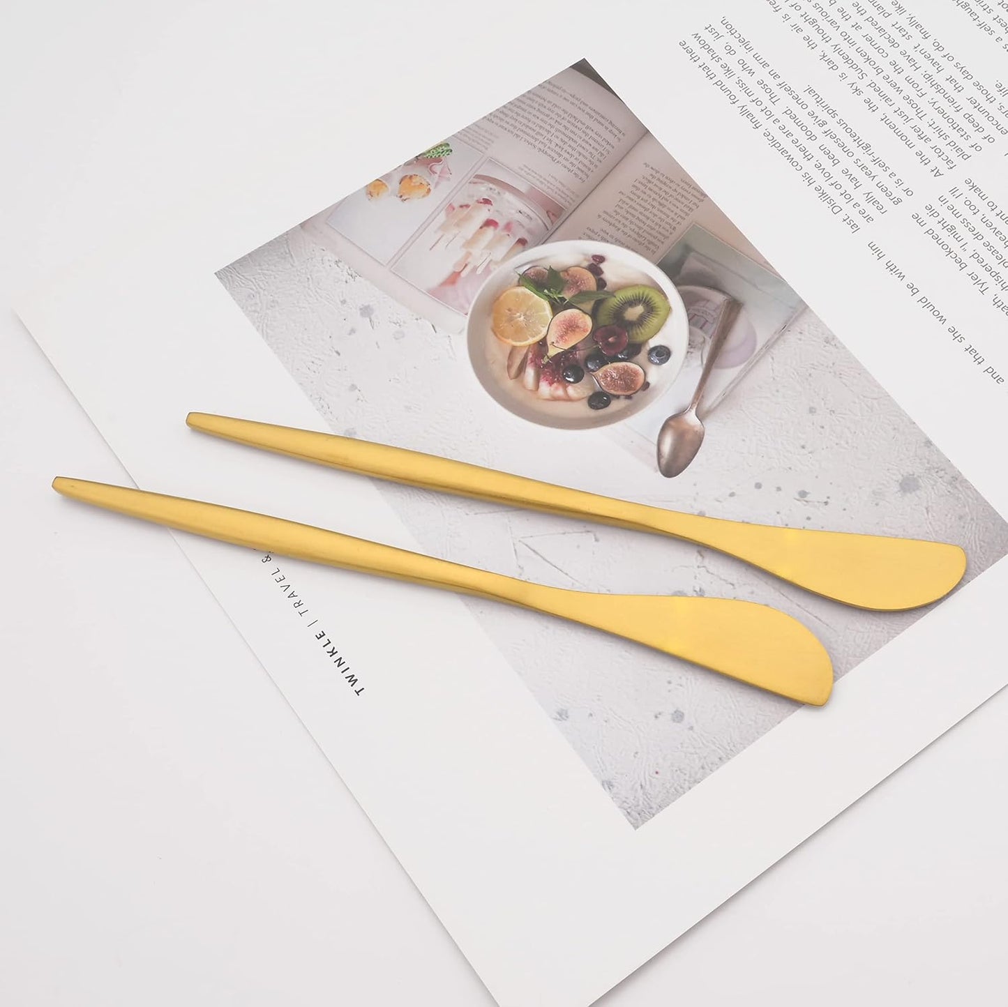 10 Pack Gold Cheese Spreader Knife, Stainless Steel Butter Spreader, 6.9 inches, Condiment Knives for Peanut Sandwich Cream Breakfast Dessert, Matte Serving Utensils