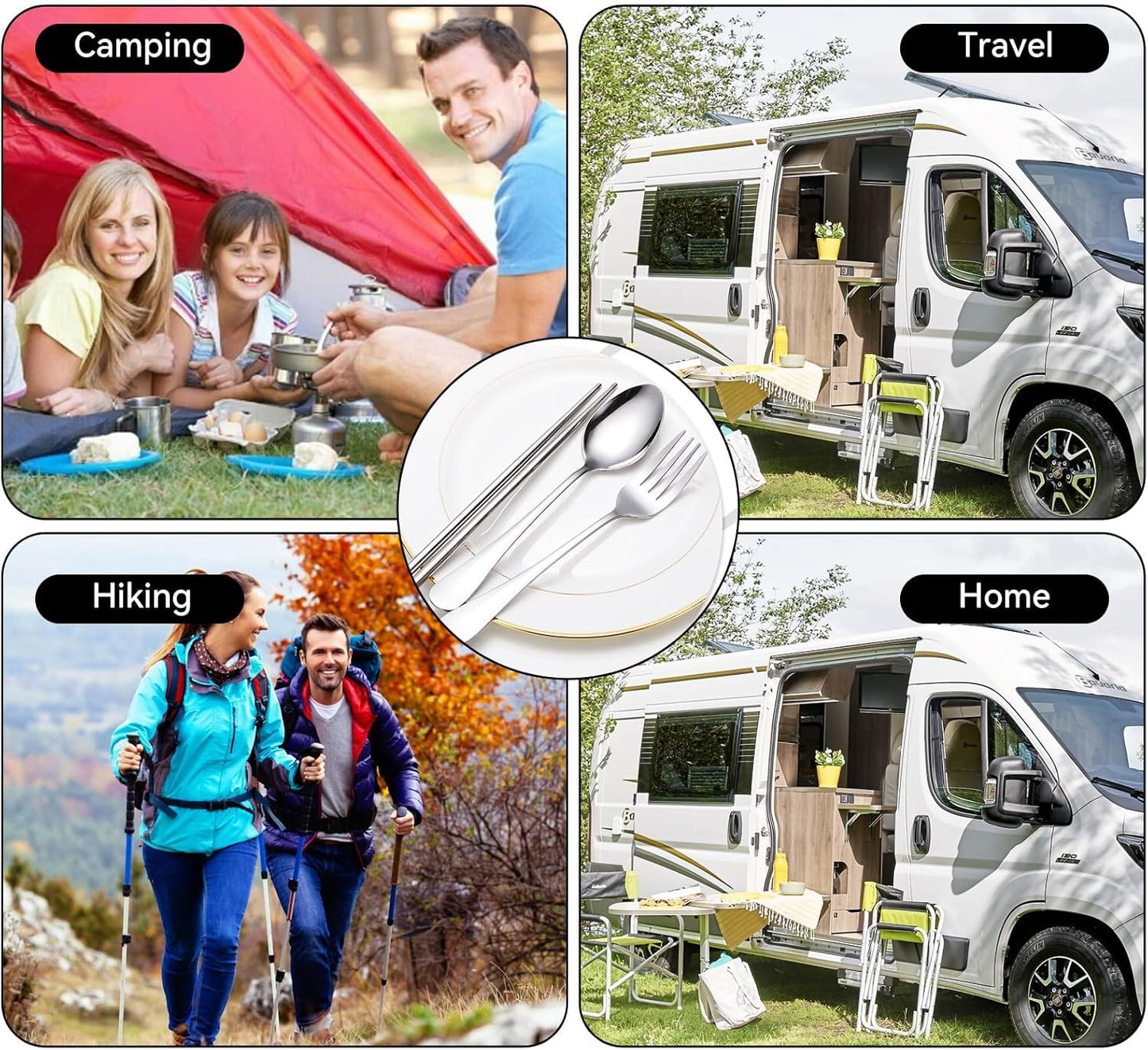 Portable Cutlery Set with Case, 4-Piece Stainless Steel Utensils, Knife Fork Spoon Set with Mint Green Storage Box for Travel, Camping, Office (Knife, Fork, Spoon)