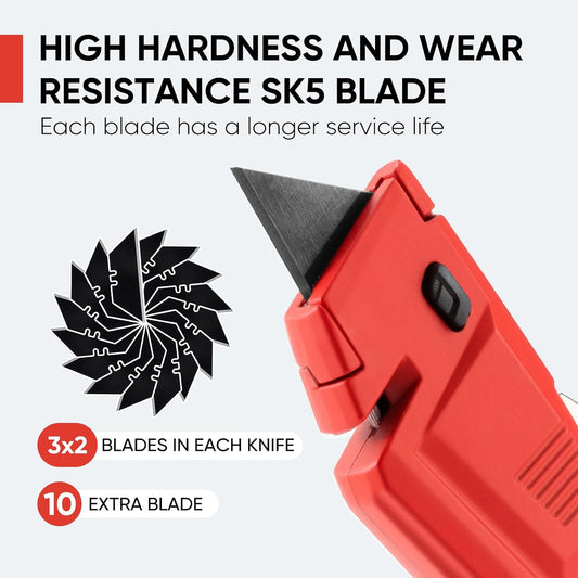 Utility Knife 2-Pack, SK5 Heavy Duty Retractable Box Cutter Metal | Blade Storage Design with 16 Extra Blades for Cartons, Rapes, Leather, Carpet and Cardboard Quick Open Razor Knife