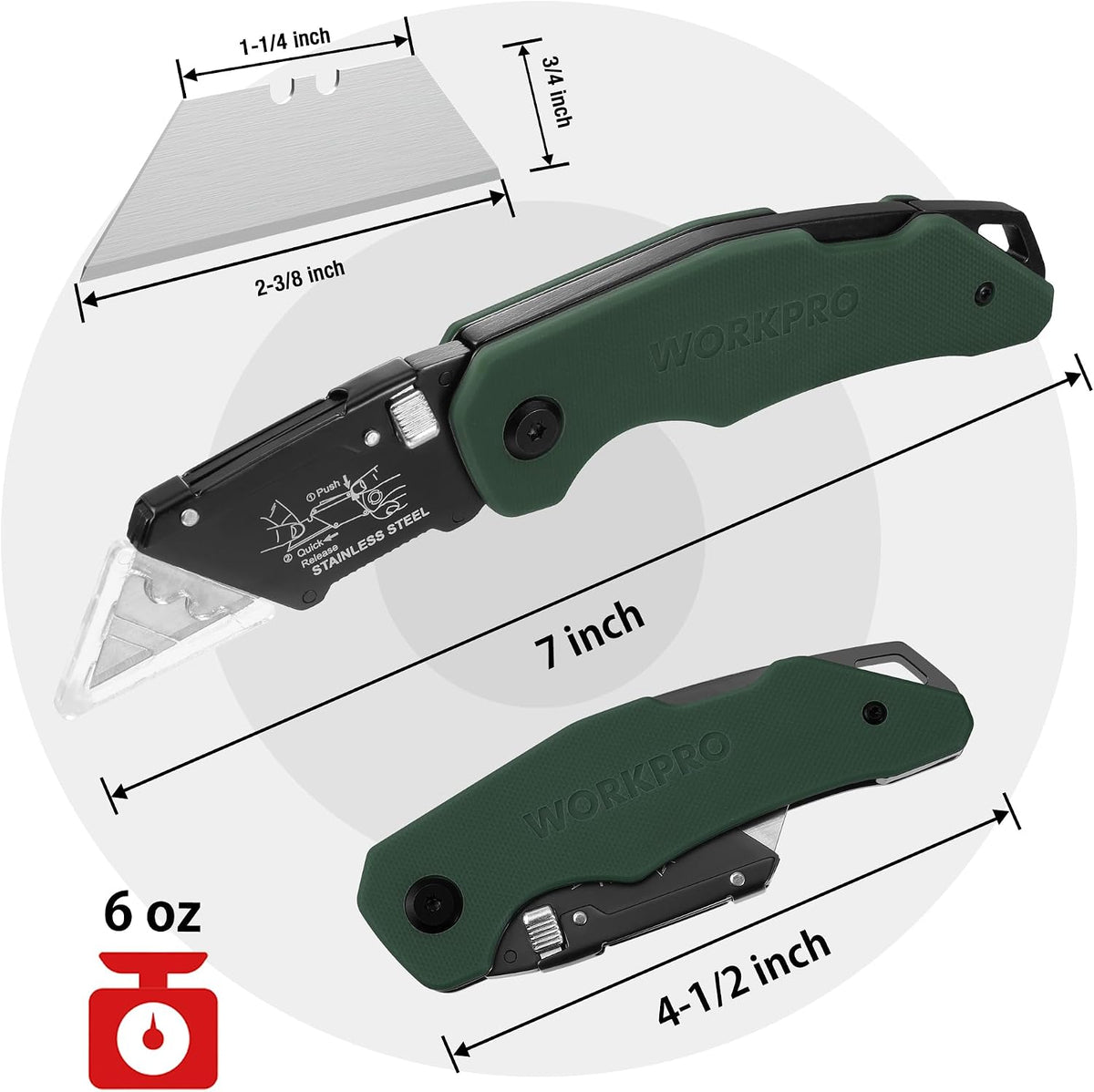Folding Utility Knife with Stainless Steel Head, Quick-change Blade & Back Lock, Wood Handle Heavy Duty Box Cutter, 1PC Razor Knife with Extra 10PC SK5 Blades