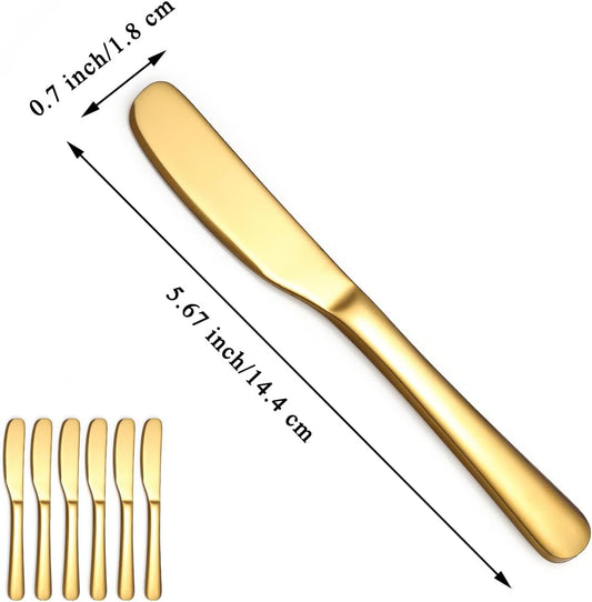 Butter Knife Spreader 6 Pieces 5.6", Stainless Steel Gold Butter Knives, Butter Spreader Gold Kitchen Accessories Utensils for Home and Restaurant Dishwasher Safe