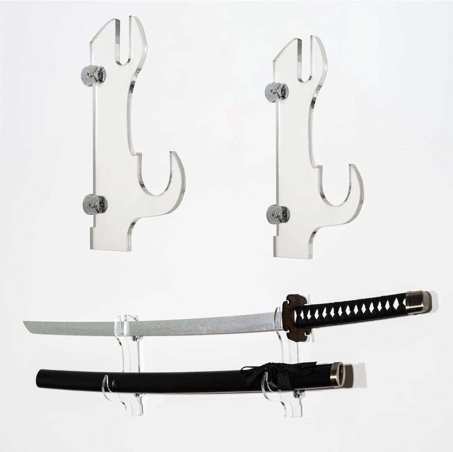 Samurai Knife Holder - Wall Mount - 2 Sets Black Plexiglass - Display Knives, Samurai Swords, Sabres, Chinese Swords, Staff