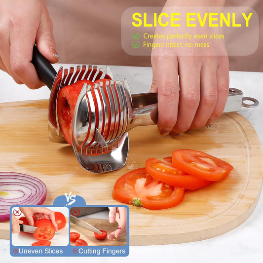 Tomato Slicer Holder with Paring Knife Set, Stainless Steel Lemon Slicer Cutter for Slicing, Onion Holder for Slicing, Vegetable Cutter for Tomato, Lemon