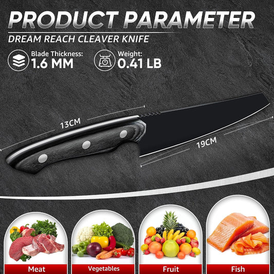 Kiritsuke Chef Knife - High Carbon Steel Sharp Kitchen Knife with Full Tang Handle, Hand Forged Black Cooking Knives for Birthday Mother Father Gift