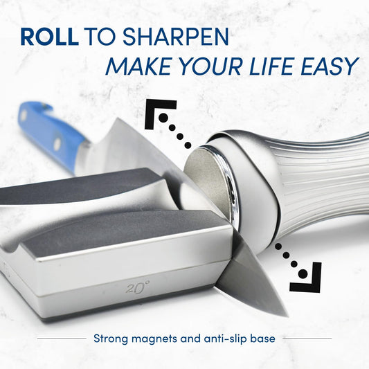 Rolling Knife Sharpener for Kitchen Knives - 15/20/25/30 Degree Magnetic Angle Guide - 360 & 600 Diamond - 1000 Whetstone & 3000 Ceramic, CNC Aluminum Roller
