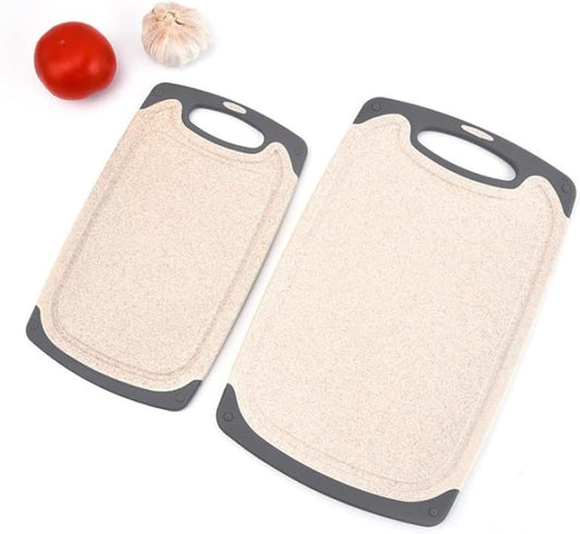 Cutting Boards For Kitchen, Anti-Skid Eco-Wheat Straw Cutting Board Set (3 Pcs), Dishwasher Safe (light brown)