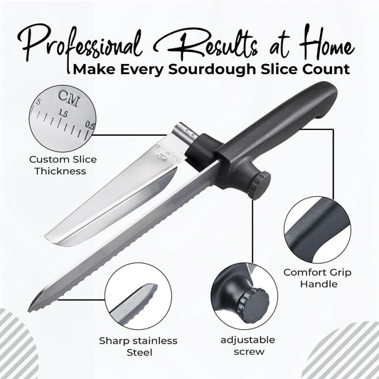 Bread Slicer for Homemade Bread, Cake Knife, Adjustable Slicing Guide | Sourdough Baking Supplies, Sour Dough tools, Lame, Scoring Tool, Serrated Knives, Accessories for Sourdough Rounds