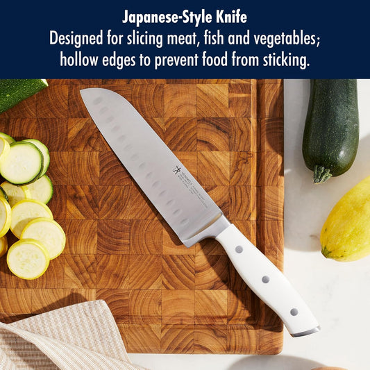 Forged Accent Razor-Sharp Hollow Edge Santoku Knife 7 Inch, White Handle, German Engineered Informed by 100+ Years of Mastery
