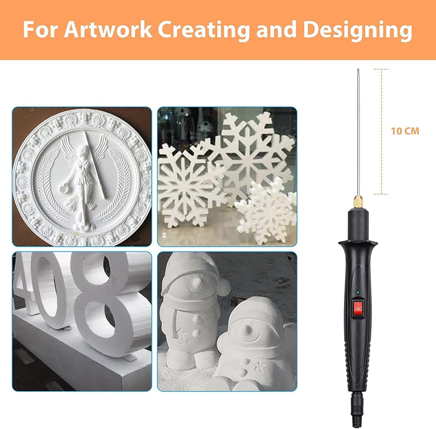 Upgraded 15W Hot Knife Foam Cutter, 10CM Styrofoam Cutting Pen with Power Button, Indicator Light & 100-240V Power Adaptor for DIY Projects and Carving