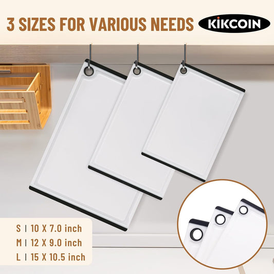 Plastic Cutting Boards for Kitchen, 3-Piece Large Cutting Board Set Dishwasher Safe Chopping Boards with Non-slip Feet and Juice Grooves, White