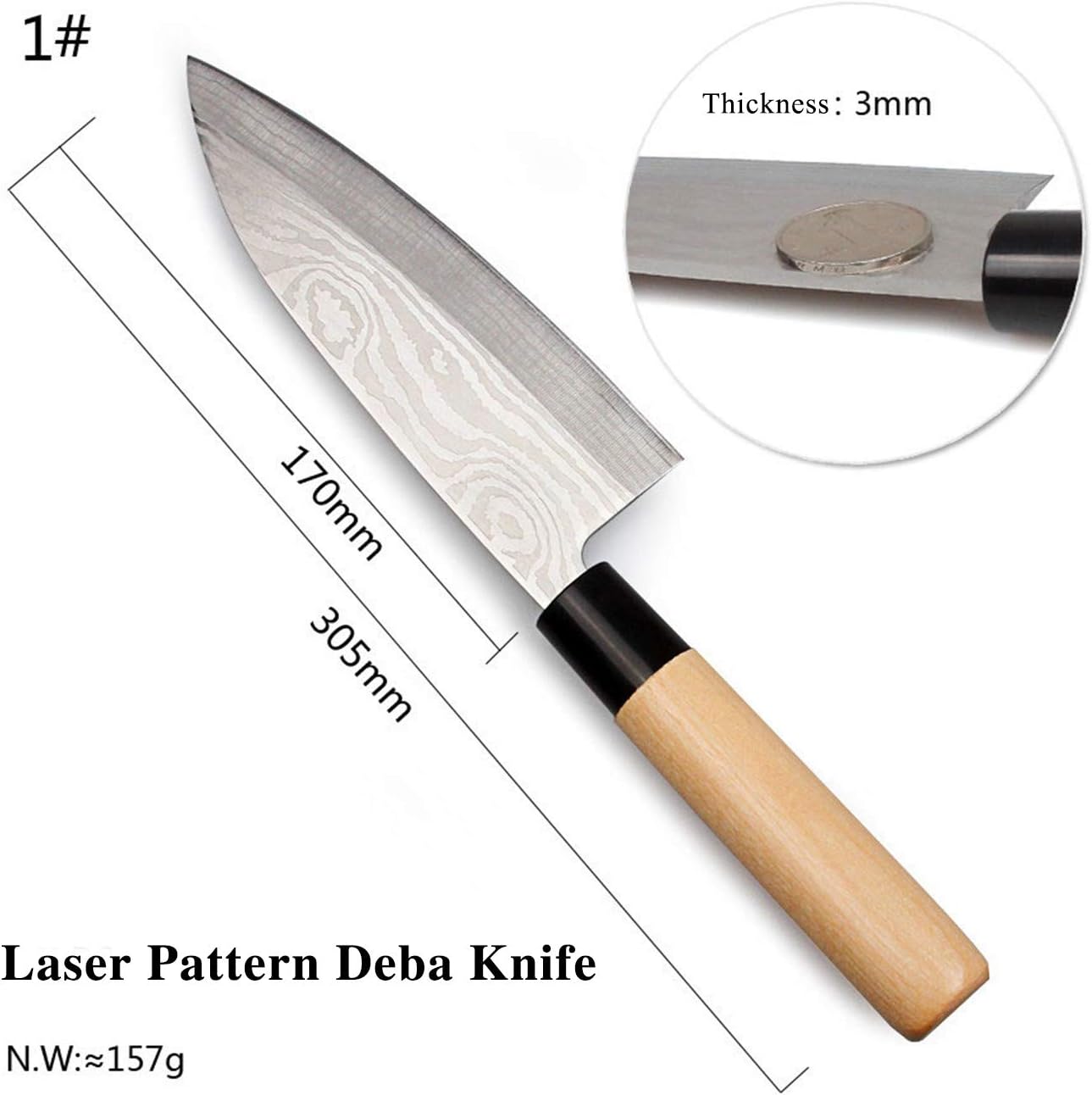 Waterboss Sushi & Sashimi Chef’s Knives,Set of 5 Japanese Sushi Chef Knives - Sashimi-Santoku-Nakiri-Deba Knife,Ultra High Carbon Steel Blades