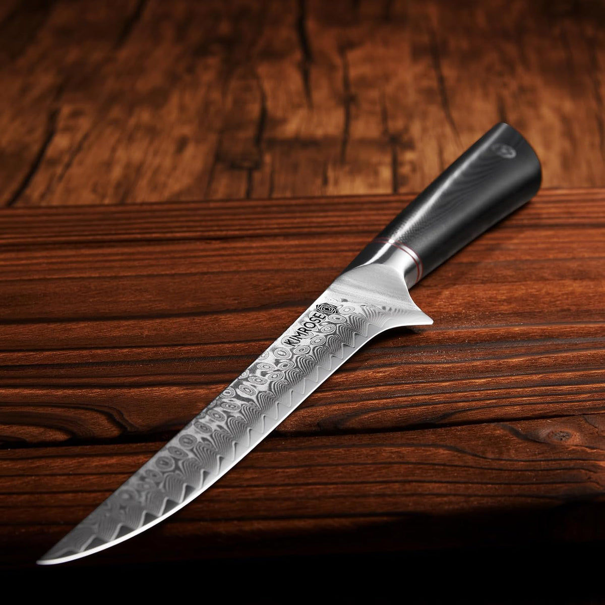 Damascus Boning Knife - 6 inch - 67 Layers 10Cr15CoMoV Alloy Steel - Black G10 Handle, Razor Sharp Kitchen Fillet Knife, Meat Cutting, Trimming, Magnetic Sheath, Gift Box