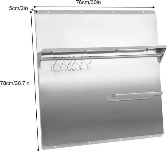Range Backsplash 30"X30.7" Stainless Steel Backsplash Range Hood Wall Shield with Storage Shelf & Knife Rack Wall-Mounted Range Backsplash for Range Hood, Stove (30 x 30.7Inch)