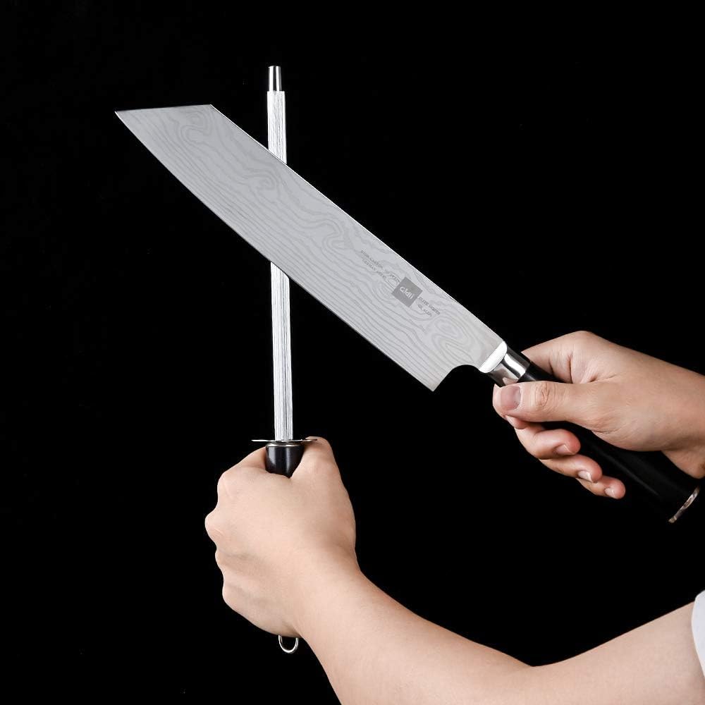 8 Inch Chef Knife Set with Diamond Sharpener - Sharp Kitchen Knife | German Carbon Stainless Steel Chef Knife for Precision Cutting - Ergonomic Wooden Handle for Comfortable Slicing & Chopping