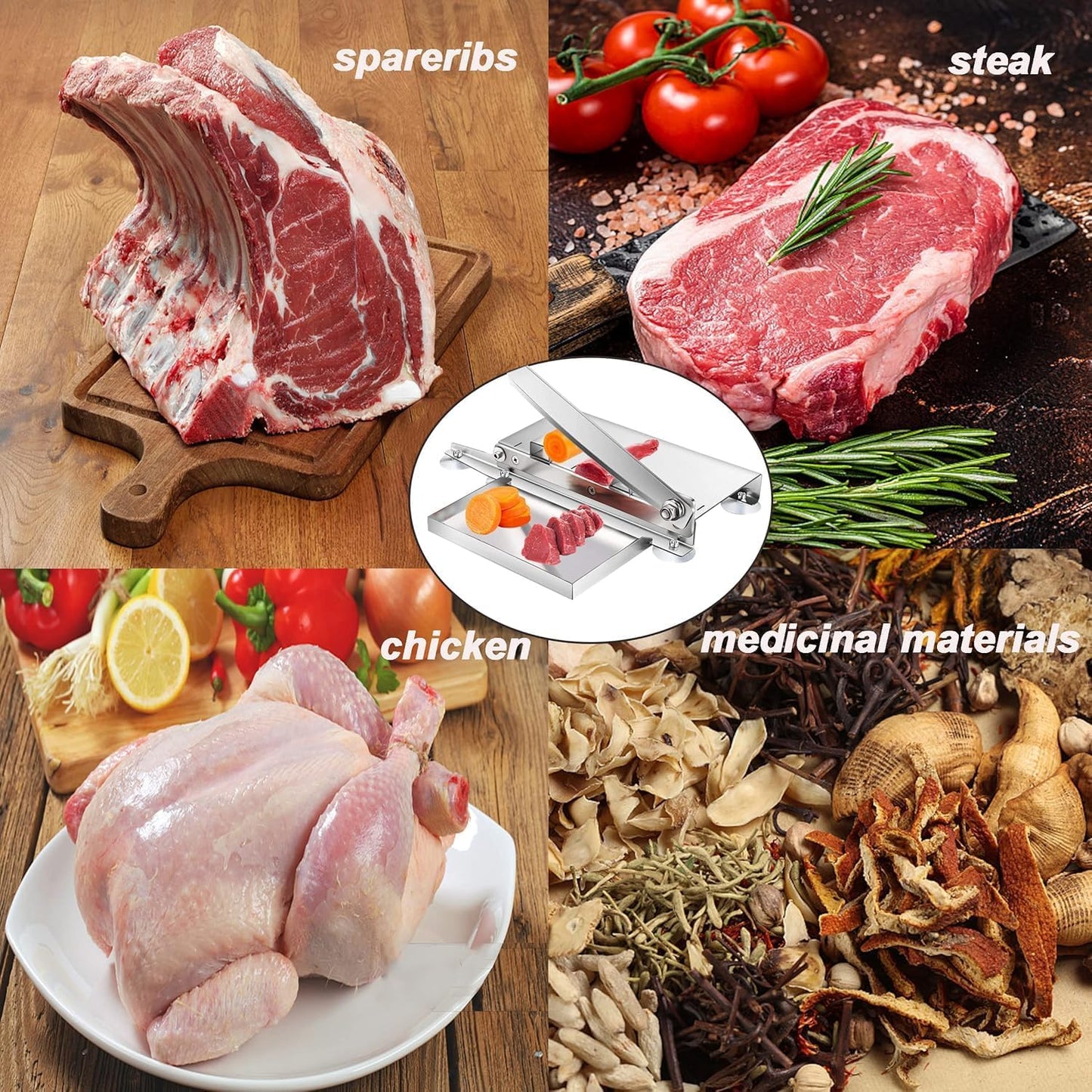 20 Inches - Stainless Steel Bone Cutter, 2 Sharp Blades-Replaceable blades, Meat Cutter for Frozen Chicken Fish or Steak, Manual Meat Slicer, Home and Commercial Cooking