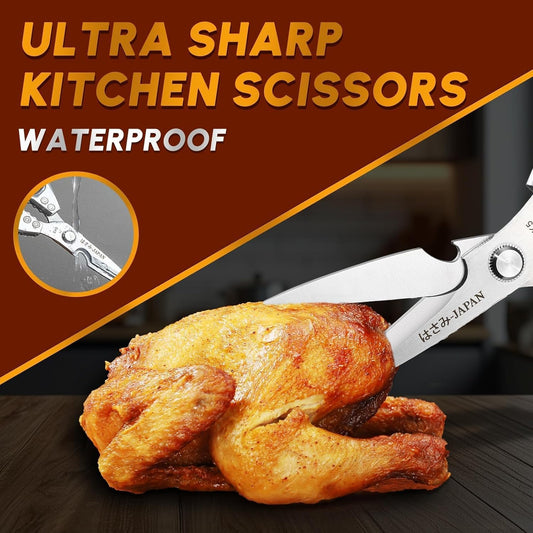 Huusk Kitchen Shears Set, Japanese Steel Kitchen Scissors for Food | Heavy Duty Cooking Scissors all Purpose for Meat, Fish, Vegetables, Chicken Bones, Turkey, Gifts for Women, Non-Slip Handles