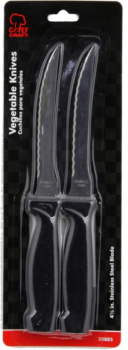 Select Vegetable Knife, 4.5 inch blade 8.5 inches in length 2 piece set, Stainless Steel/Black