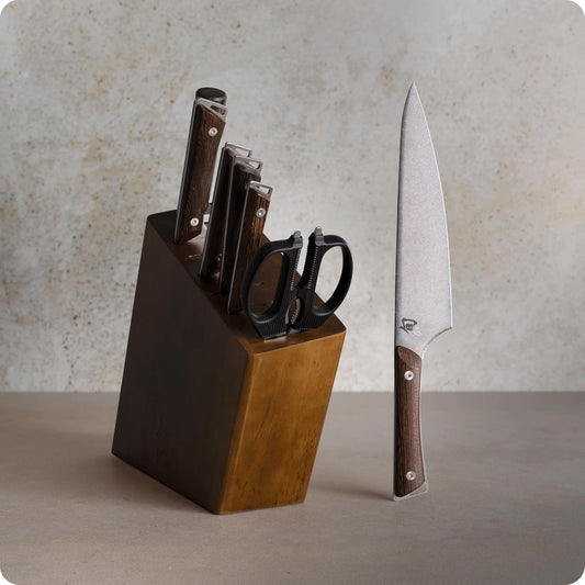 Kanso 8 Piece Block Set | Includes 8" Chef's, 3.5"Paring, 7" Utility, 6.25" Boning Fillet Knife & More, AUS10A Stainless Steel Blades, Tagayasan Handle