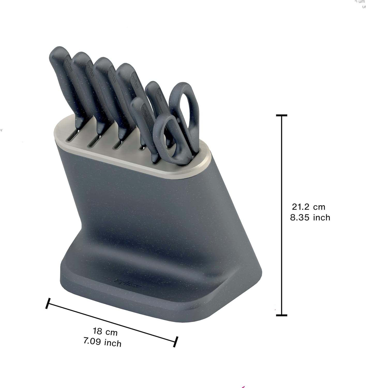 6 Piece Knife Set with Block, 6 Piece Set, 5 Kitchen Knives, 1 Block, Sharp Japanese Stainless Steel, Non Slip Base, Includes Paring, Serrated Paring,Chef Carving and Bread Knife