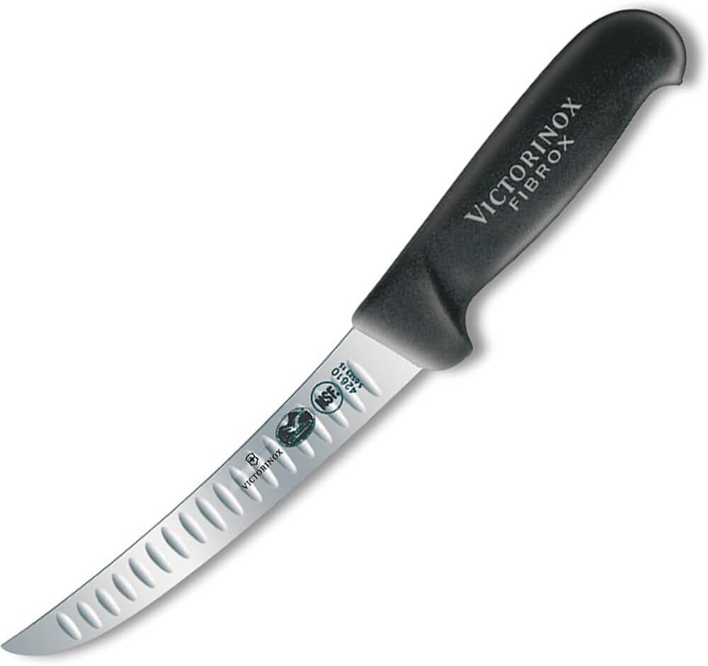 Fibrox 6" Boning Knife, Wide Stiff Curved Granton Blade, Black | Swiss Made high-carbon stainless steel butcher knife, ergonomic non-slip handle, NSF approved and dishwasher safe tool