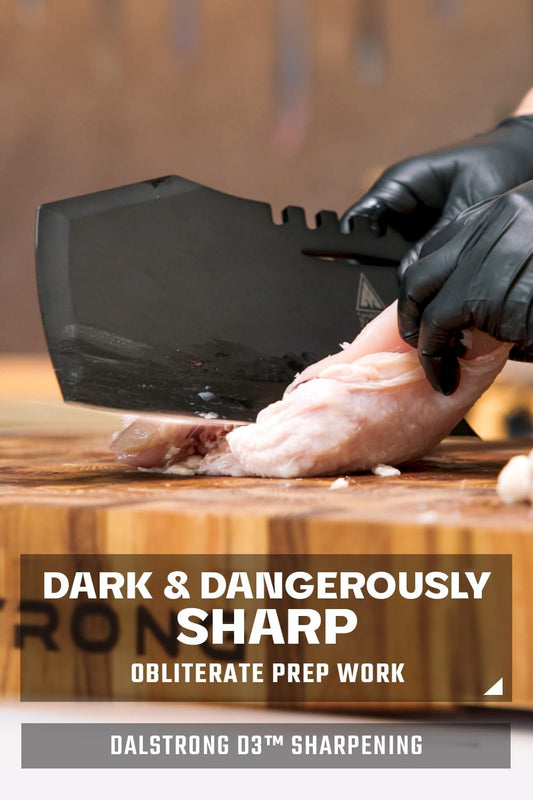 Massive Meat Cleaver Knife-9"-Obliterator-Shadow Black Series-Titanium Nitride Coated-High Carbon Steel-Heavy Duty Gift-Razor Sharp-w/Sheath-NSF Certified
