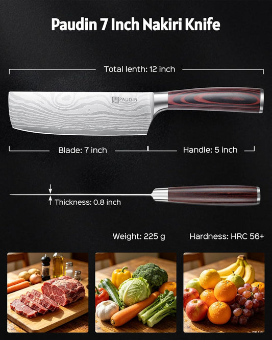Nakiri Knife - 7" Razor Sharp Meat Cleaver and Vegetable Kitchen Knife, High Carbon Stainless Steel, Multipurpose Asian Chef Knife for Home and Kitchen with Ergonomic Handle