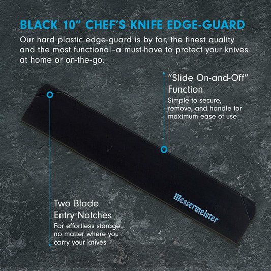 10” Chef’s Edge-Guard, Black - Fashionable & Functional Knife Protector for Chef’s & Wide-Blade Knives - 2 Blade Entry Notches - 10.5” x 1.9375”