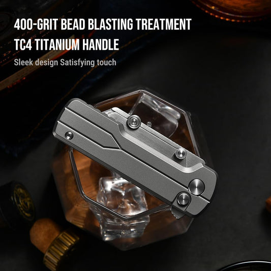 U1 Ultra Titanium Pocket Folding Utility Knife, Ceramic Blade | Button Lock, 3 Opening Methods, Pocket Clip and Lightweight EDC Folding Knife for Men Women (Titanium)