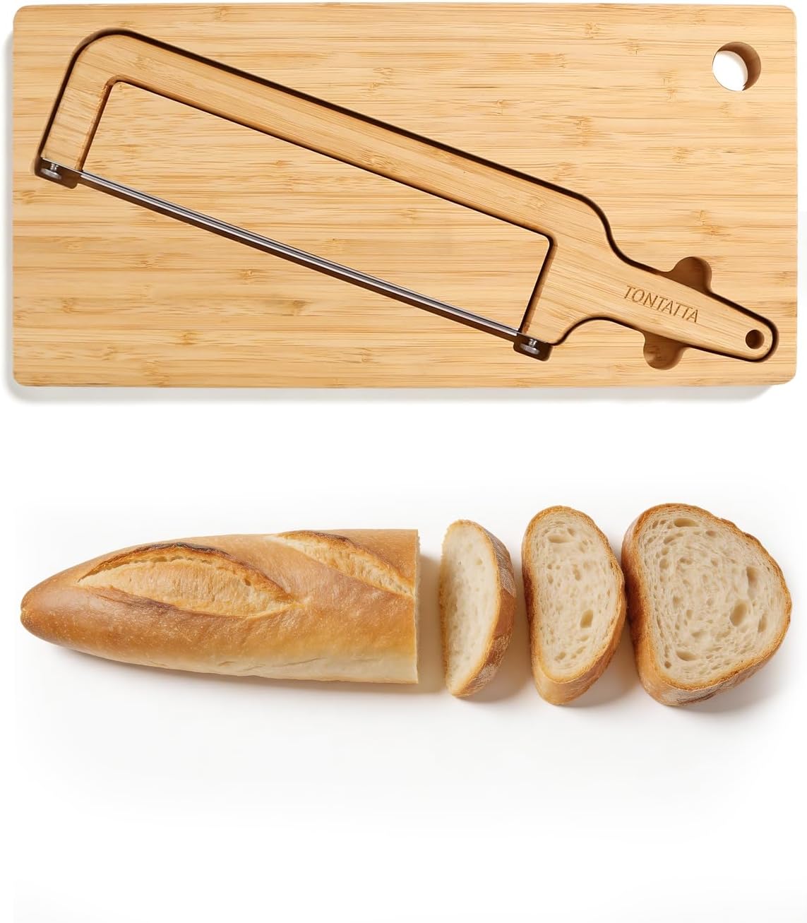 Sourdough Bread Bow Knife & Cutting Board Set with Thickness Guide, Adjustable & Magnetic Storage Ambidextrous Bread Slicer for Homemade Bread - Bamboo