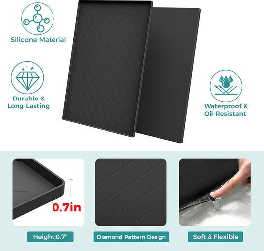 19" x 12" Waterproof Silicone Mat in Multiple Sizes & Colors, Under Sink Mat for Kitchen & Bathroom, Pet Food Pad for Dogs & Cats, Kitchen Cabinet Liner, Multi-Purpose for Storage(Black)