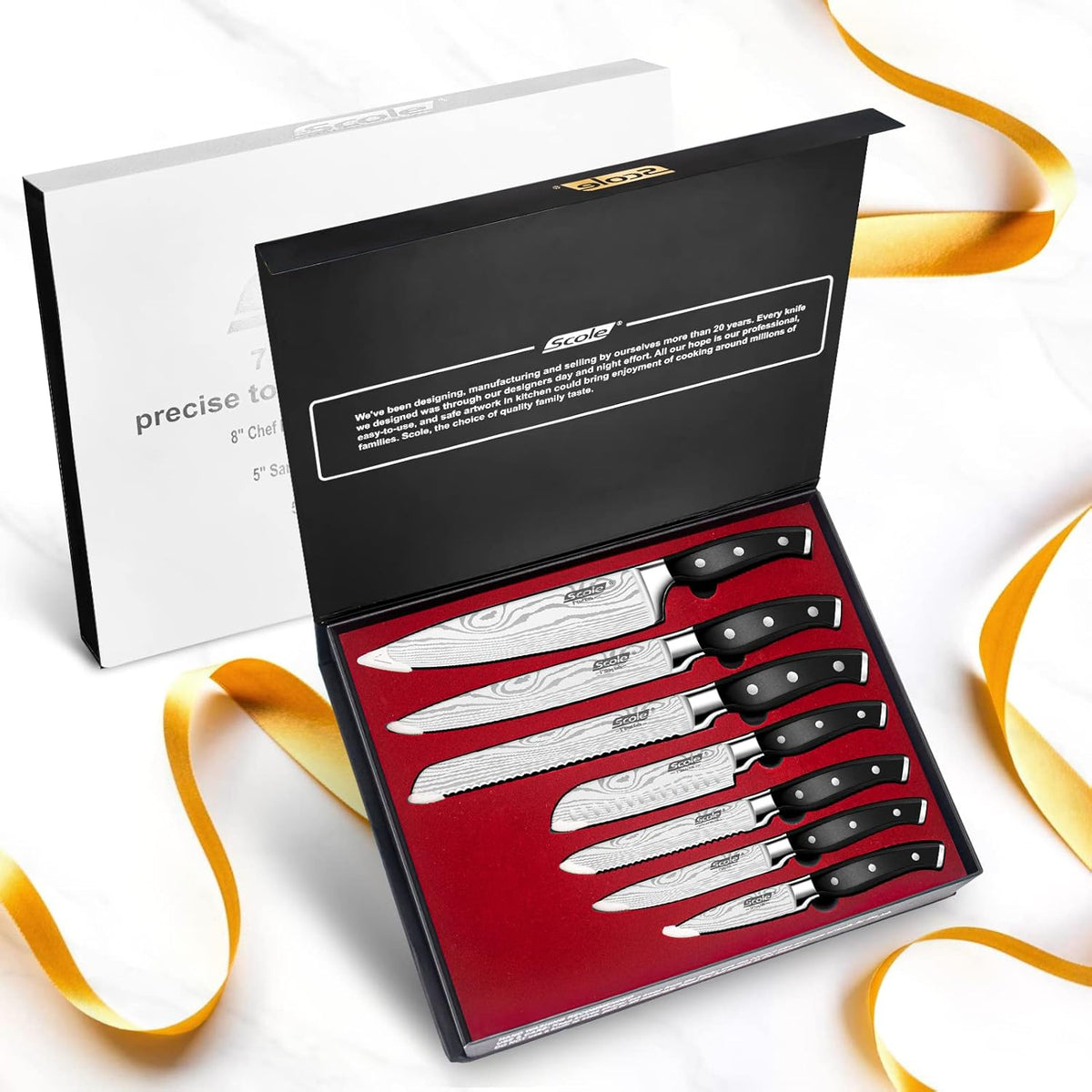 ® Chef Knife Ultra Sharp Kitchen Knife Set 7-Piece, Premium German 1.4116 Stainless Steel Chefs Knife Set, Ergonomic Handle Professional Full Tang Knives Set for Kitchen with Gift Box