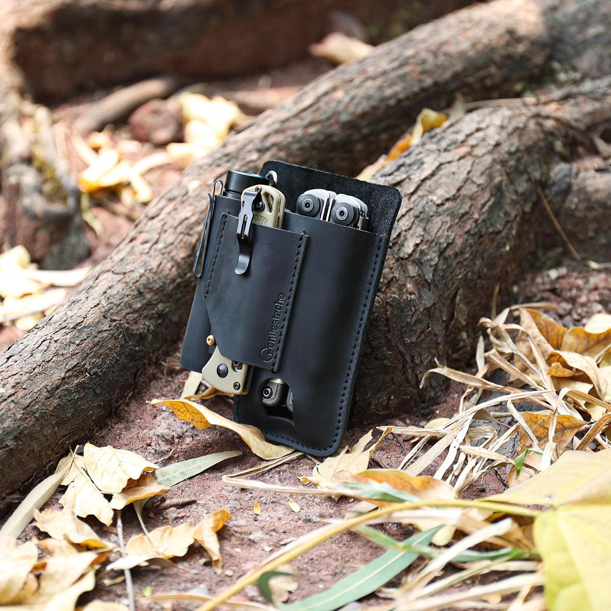 Leather Multitool Sheath - Leather Multi Tool Holster for Belt - Multitool Holder - Multitool Pouch for Leatherman Tool, Flashlight, Pen, Belt Clip EDC Belt Organizer Darkbrown